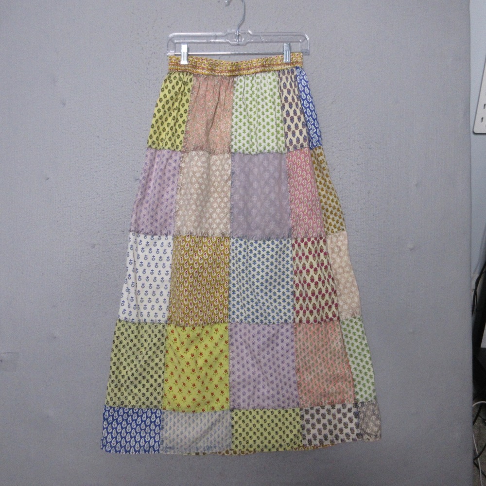 Vintage Floral Patchwork Skirt Boho Cottage Core Cotton Colorful Peasant Indie